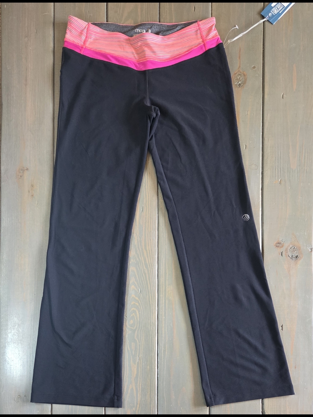 MPG Mondetta Bootcut Yoga Pants Black Pink High Rise Athletic Leggings L NWT